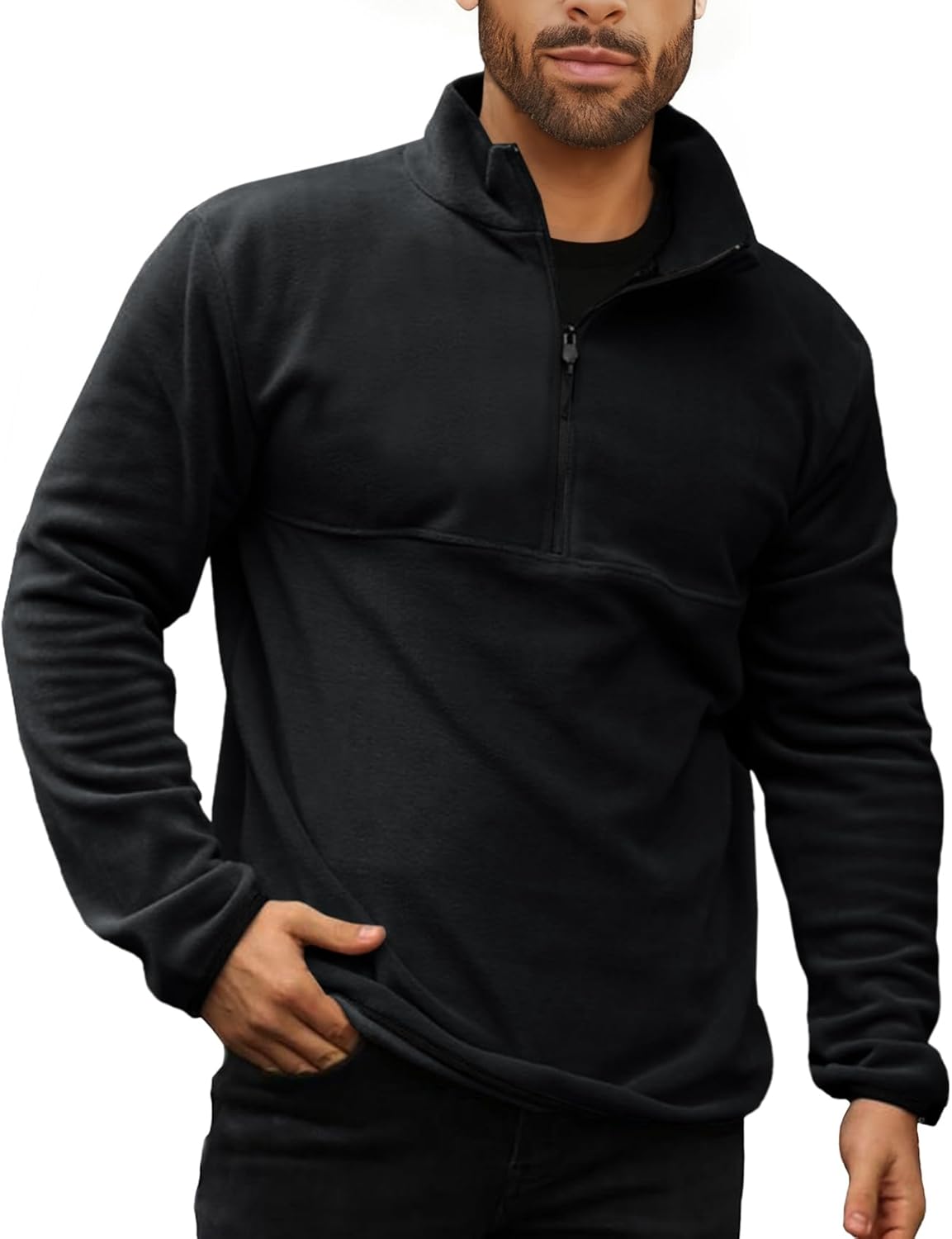 Runcati Mens Fuzzy Fleece Sweatshirt Quarter Zip Pullover Long Sleeve Winter Fall Outdoor Warm Outerwear