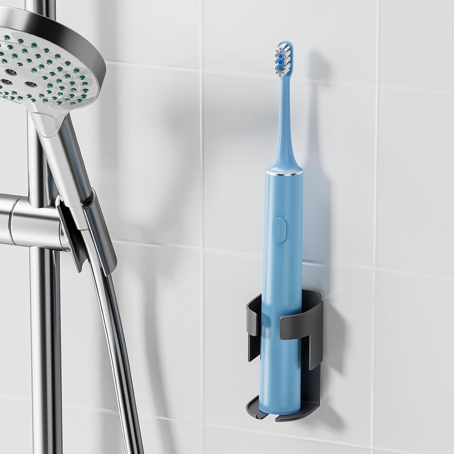 Adhesive Electric Toothbrush Holder Wall Mounted, Aluminum Black 2 Pack