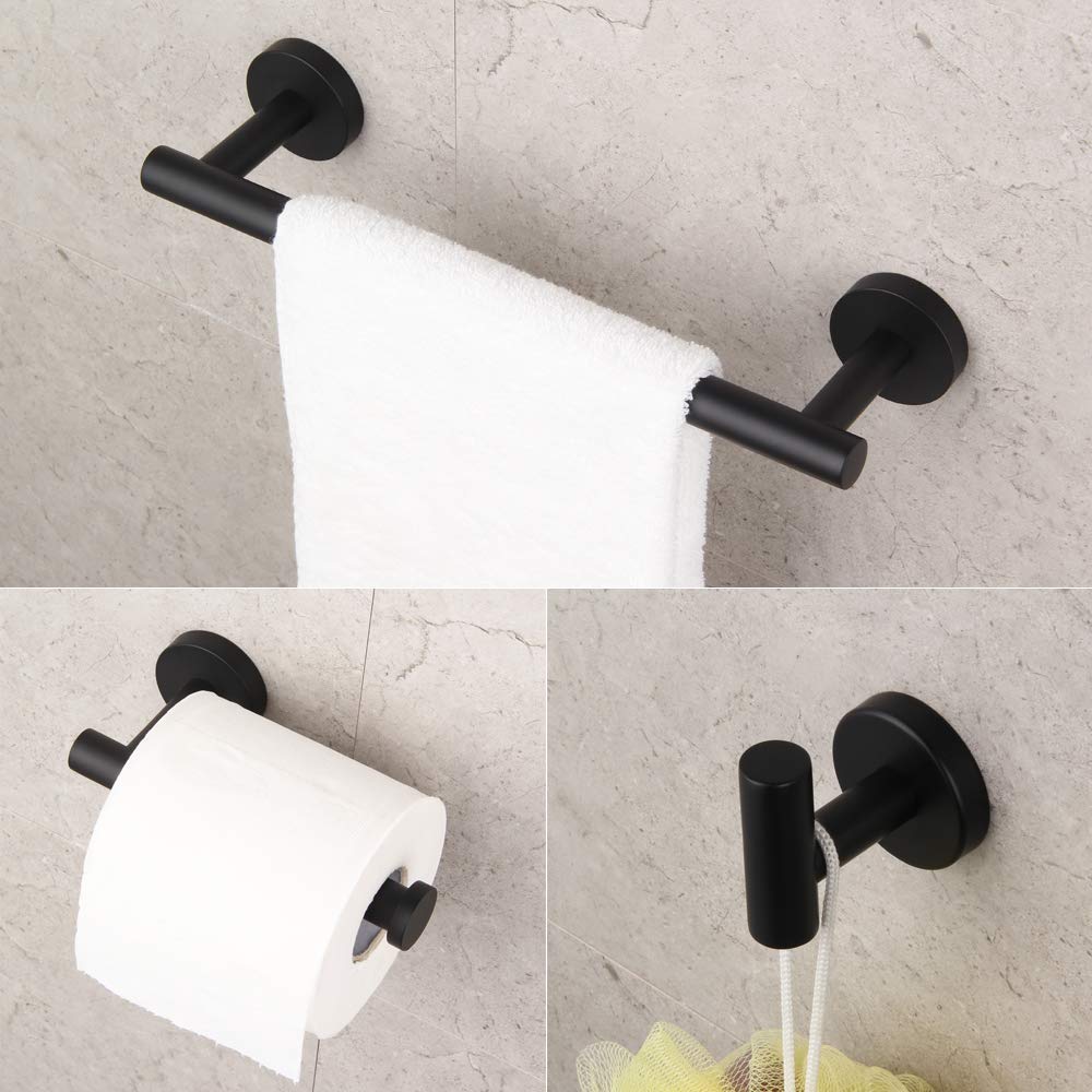 GERZWY Badezimmer-Set Aus Edelstahl – Modern & Praktisch: Handtuchstange, Haken Und Toilettenpapierhalter In Mattschwarz
