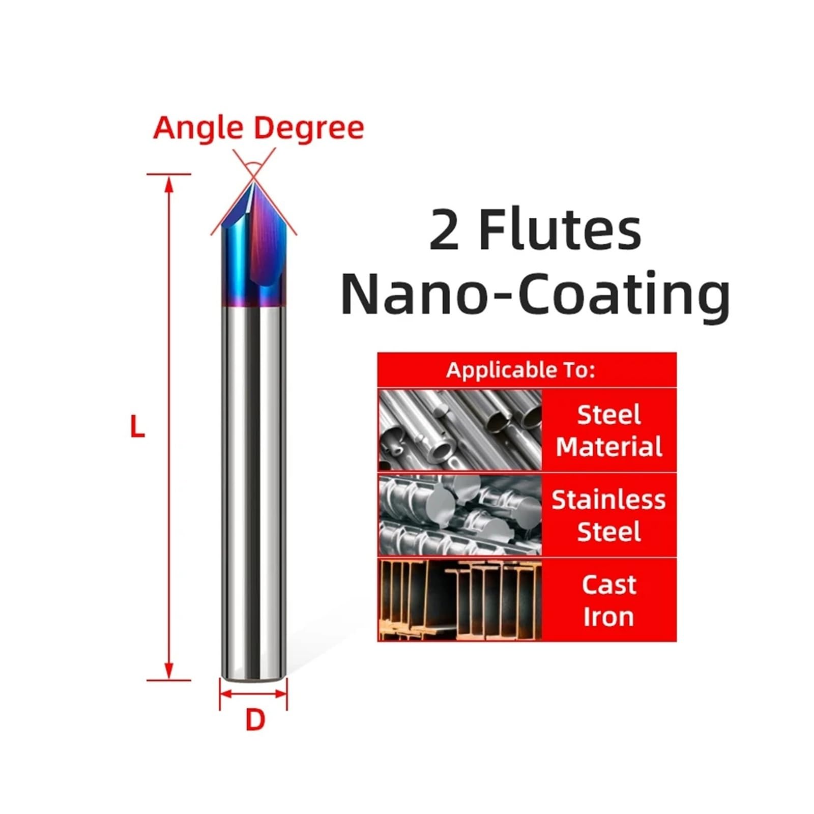 1 Uds. Fresa de chaflán de carburo 60 90 120° acero de tungsteno CNC 2 flautas fresa de biselado fresas de extremo de Metal(60 degree,D12x75L)