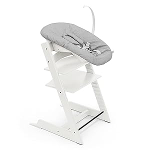 Silla Tripp Trapp de Stokke (Blanco) con Newborn Set (Gris) - Para recién nacidos hasta 9 kilos - Acogedor, seguro y fácil de usar