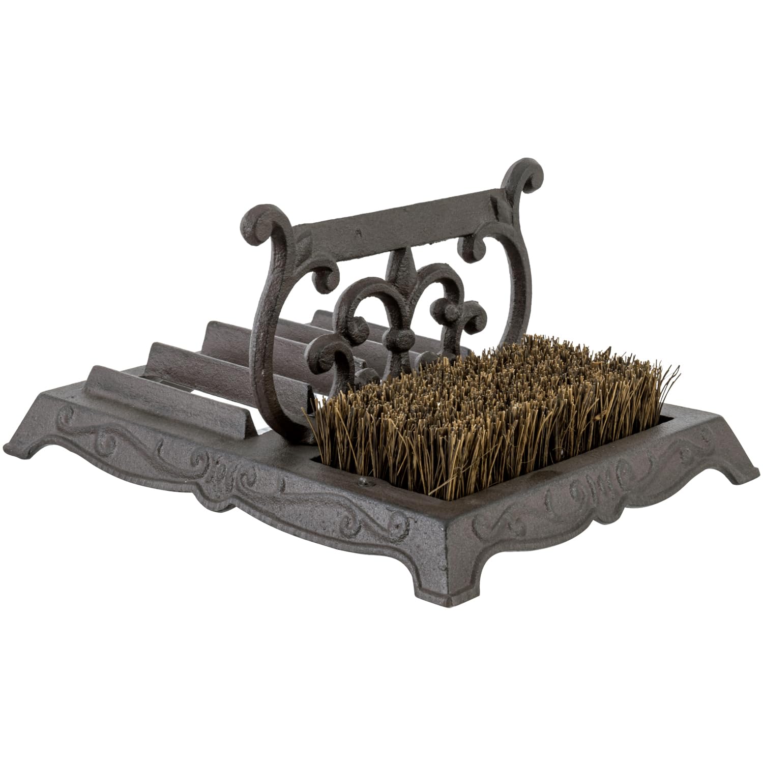 Cast Iron Boot Scraper & Scrubber Doormat - Vintage Scroll Design, Heavy Duty Rustic Brown, Outdoor Porch