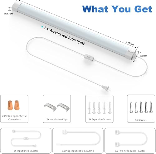 Miniatura 7 de Luz LED de garaje de 5 pies con cable de enchufe, luces LED impermeables de 5000 K para debajo del gabinete, luces de tubo de iluminación de 45 W