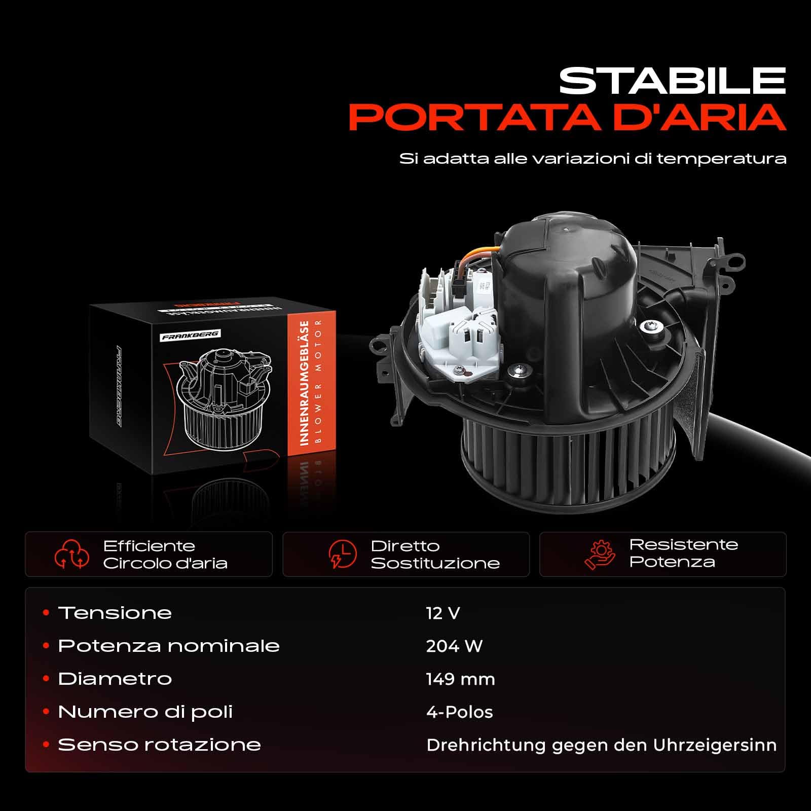 Frankberg Ventilatore di riscaldamento Motore del ventilatore Compatibile con Stralis ES Tutti i Motori 2004 Stralis AT Tutti i Motori 2003-2006 Replace# 42553954