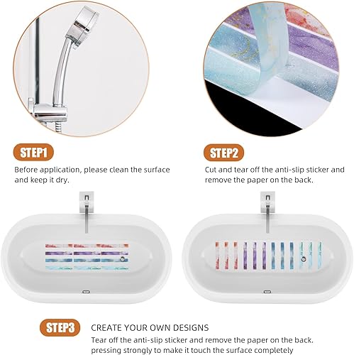 Miniatura 5 de Tiras de ducha antideslizantes coloridas, 24 unidades, tiras adhesivas para bañera, ducha, escaleras, escaleras