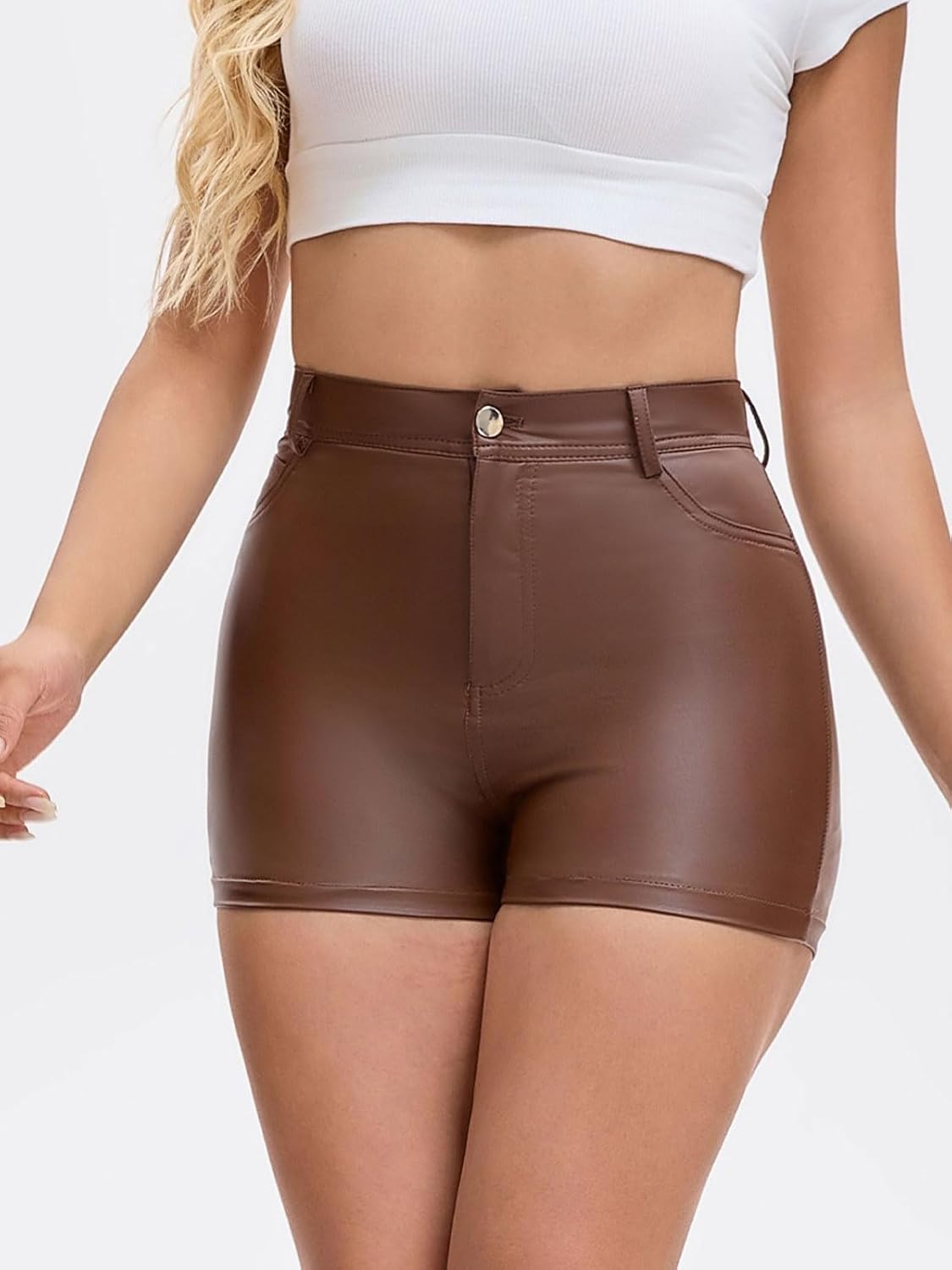 Womens Sexy Faux Leather Shorts High Waisted Skinny Shorts