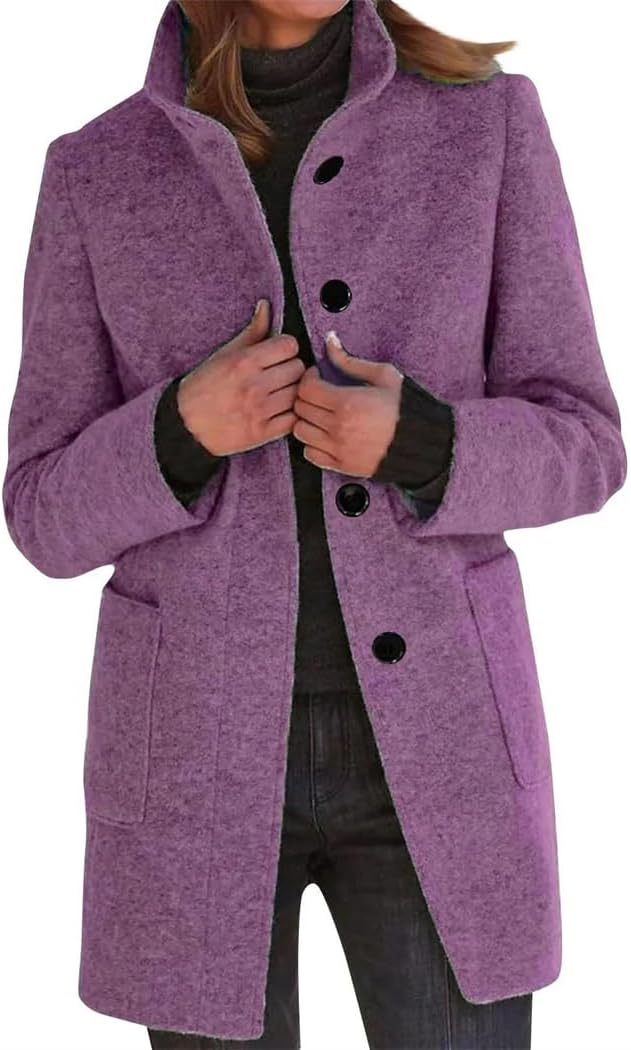 Women’s Wool Cardigan Coat With Pockets Long Lapel Casual Solid Color Winter Warm Outerwear
