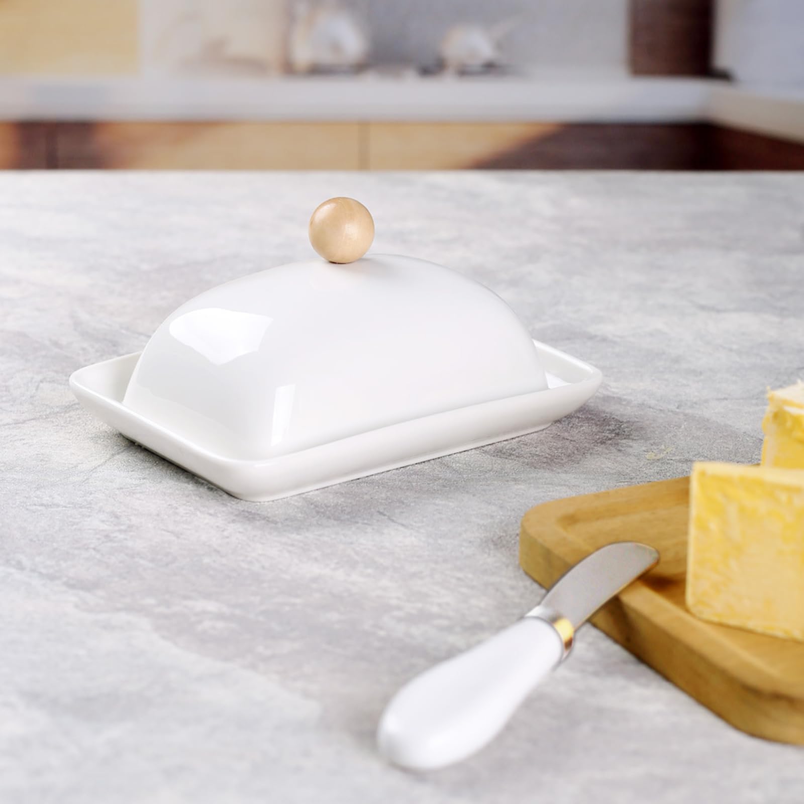 Burriera con coperchio e coltello, in ceramica con manico, in porcellana, per burro da 250 g di burro