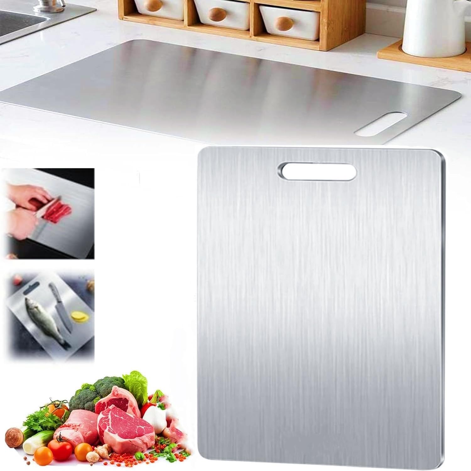 Yamato, tagliere in titanio, tagliere per cucina, Yamato, tagliere in titanio puro, tagliere double face, in acciaio inox, grande tappetino da taglio titanio (46 x 30 cm)