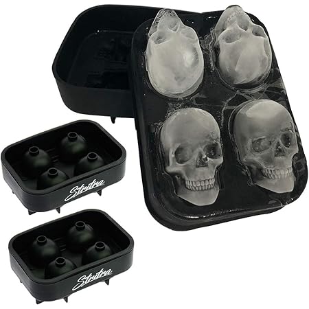 Stritra - 3D Skull Ice Mold (Pack of 2) Easy Release Silicone Mold,8 Cute and Funny Ice Skull for Whiskey,Cocktails and Juice Beverages,Black