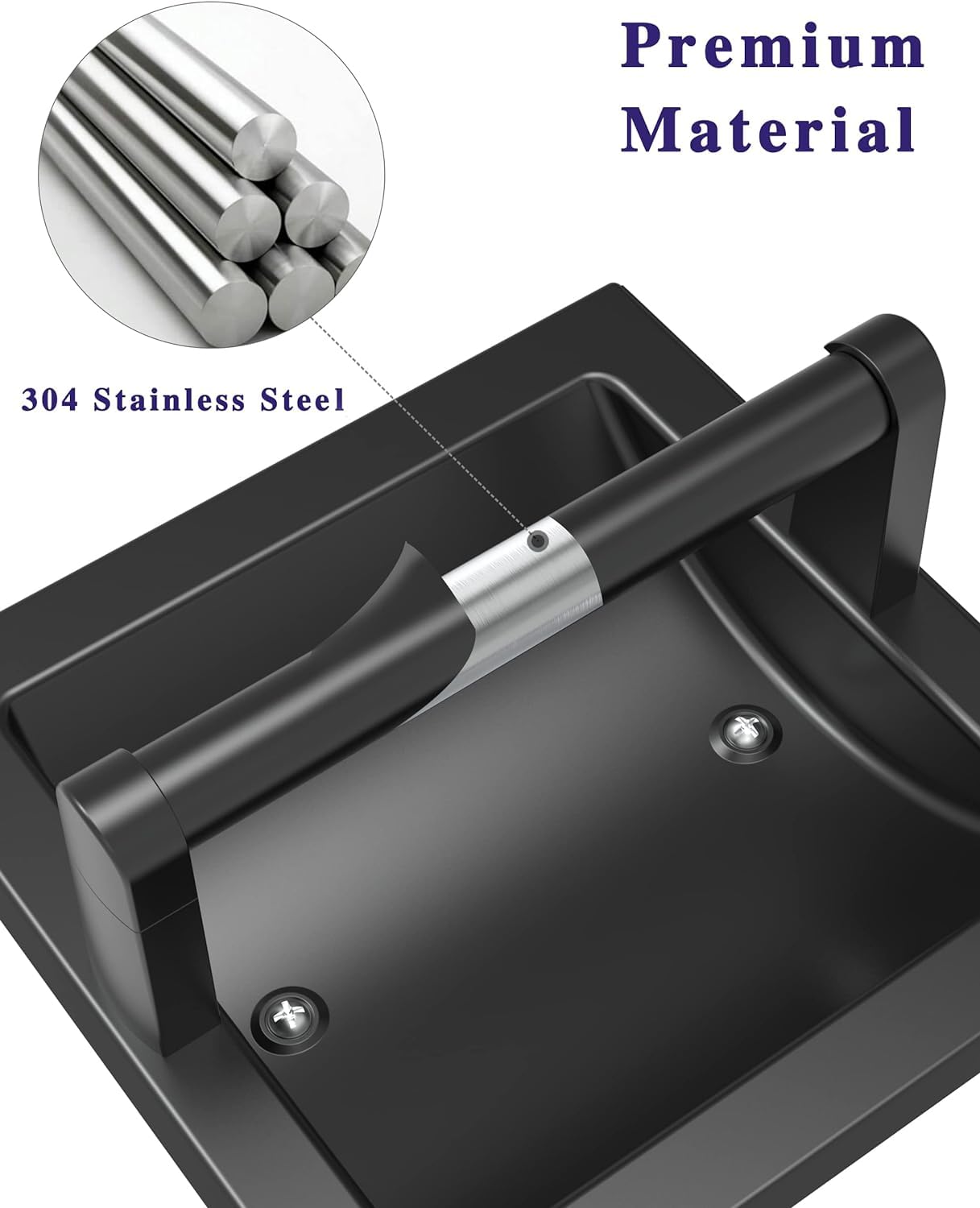 Modern Matte Black Recessed Toilet Paper Towel Holder Set Durable Metal Wall Mount for Space Saving Bathroom Design Stainless Steel Ring Rack for Hand Towels Included