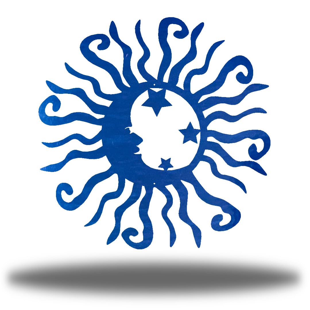 Riverside Designs Wacky Solar Moon Metal Wall Art Steel Outdoor Decor | Heavy-Duty and Waterproof | Made in USA (Blue, 36" L x 36" W)