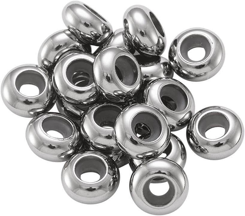 Fashewelry 20pcs 9mm Rubber Stopper Beads 2-3mm Hole 201 Stainless Steel Insert Silicone Rondelle Slider Beads for Adjusting Bracelet Necklace Length