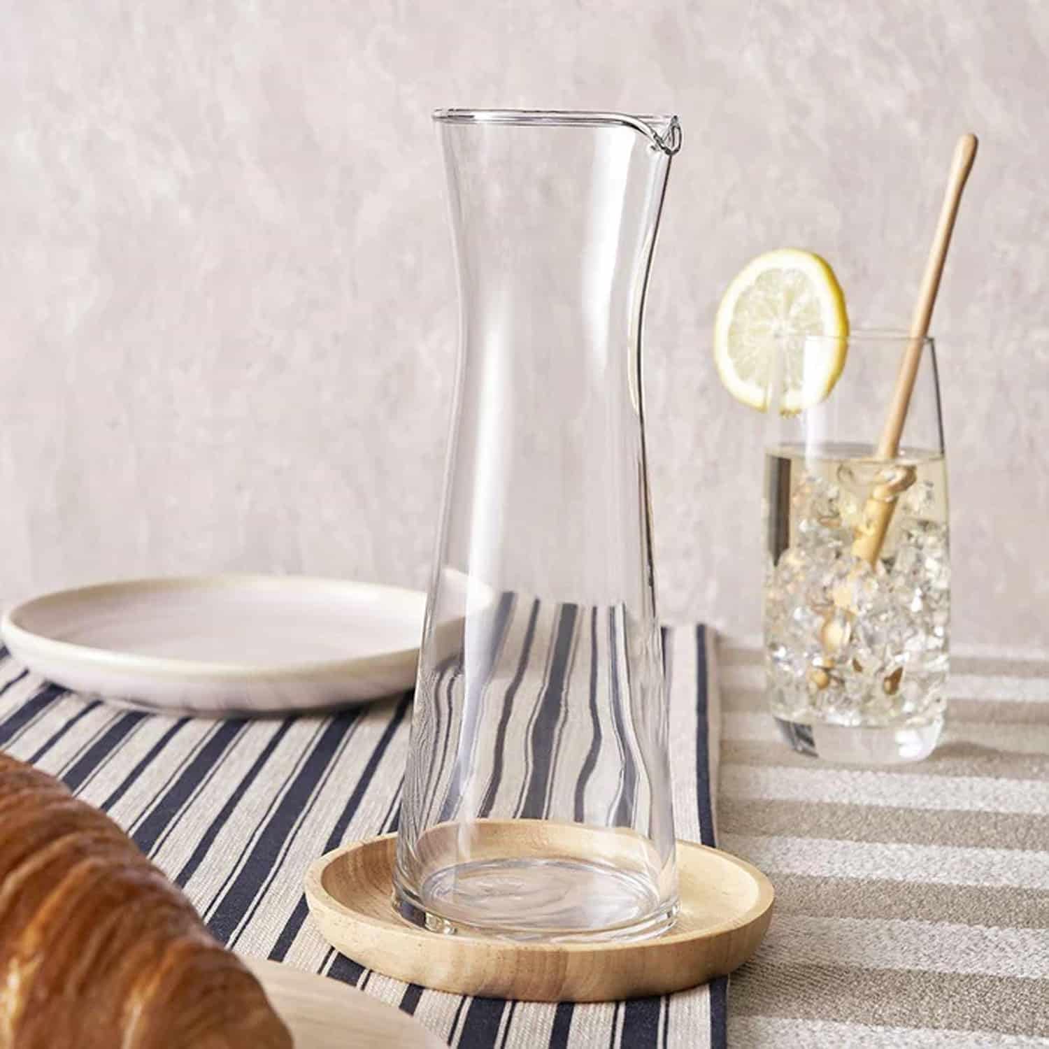 BINZO Glass Whiskey, Wine Decanter, 600 ml, Set of 2, Bistro Carafe, Drink Serve, Pitcher, Multi Use Carafe for Serving Water, Soda, Hard Drinks, Soft Drinks, Design - (Bistro, 600 ml, Set of 2 Pcs) 1
