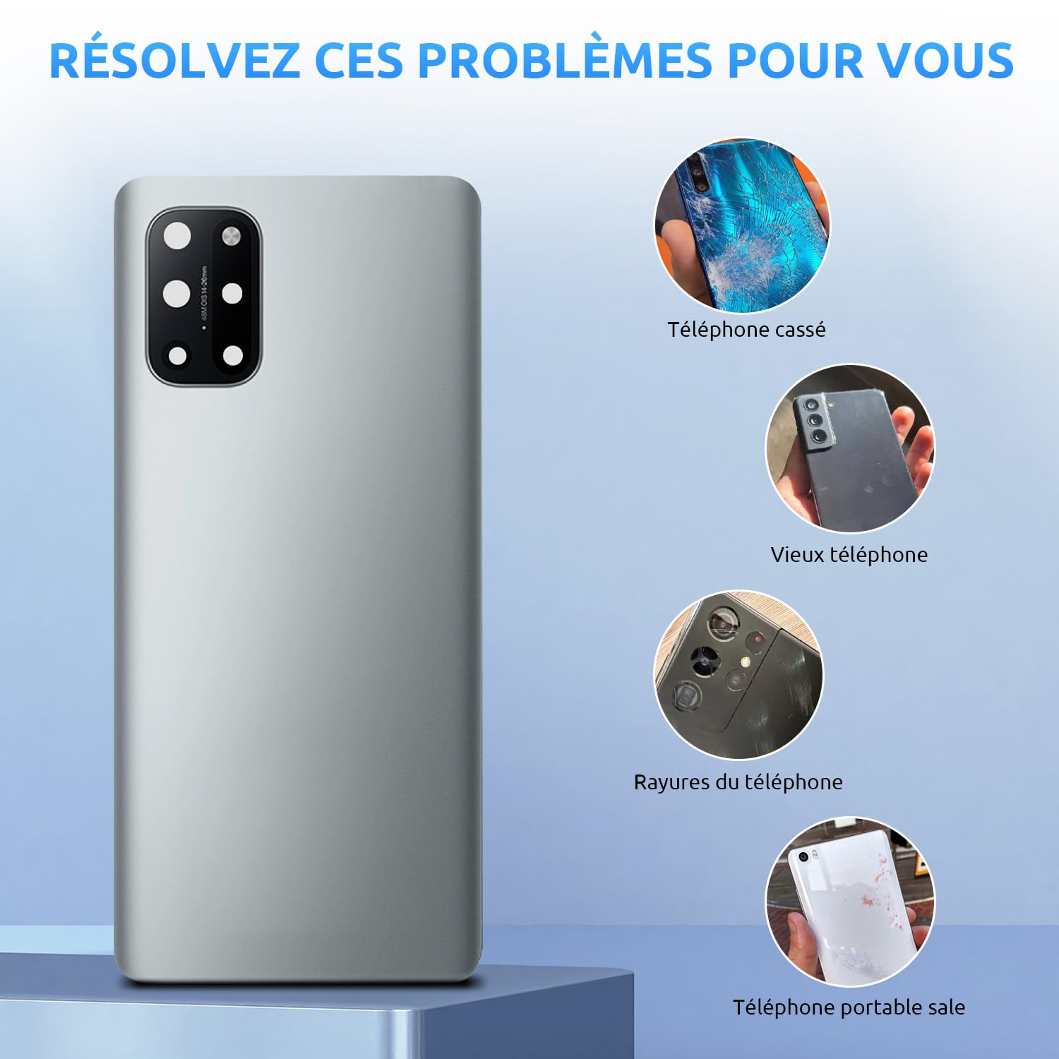 Vitre Arrière Avec Lentille Caméra Pour OnePlus 8T – Couleur Silver Lunaire – Neuf