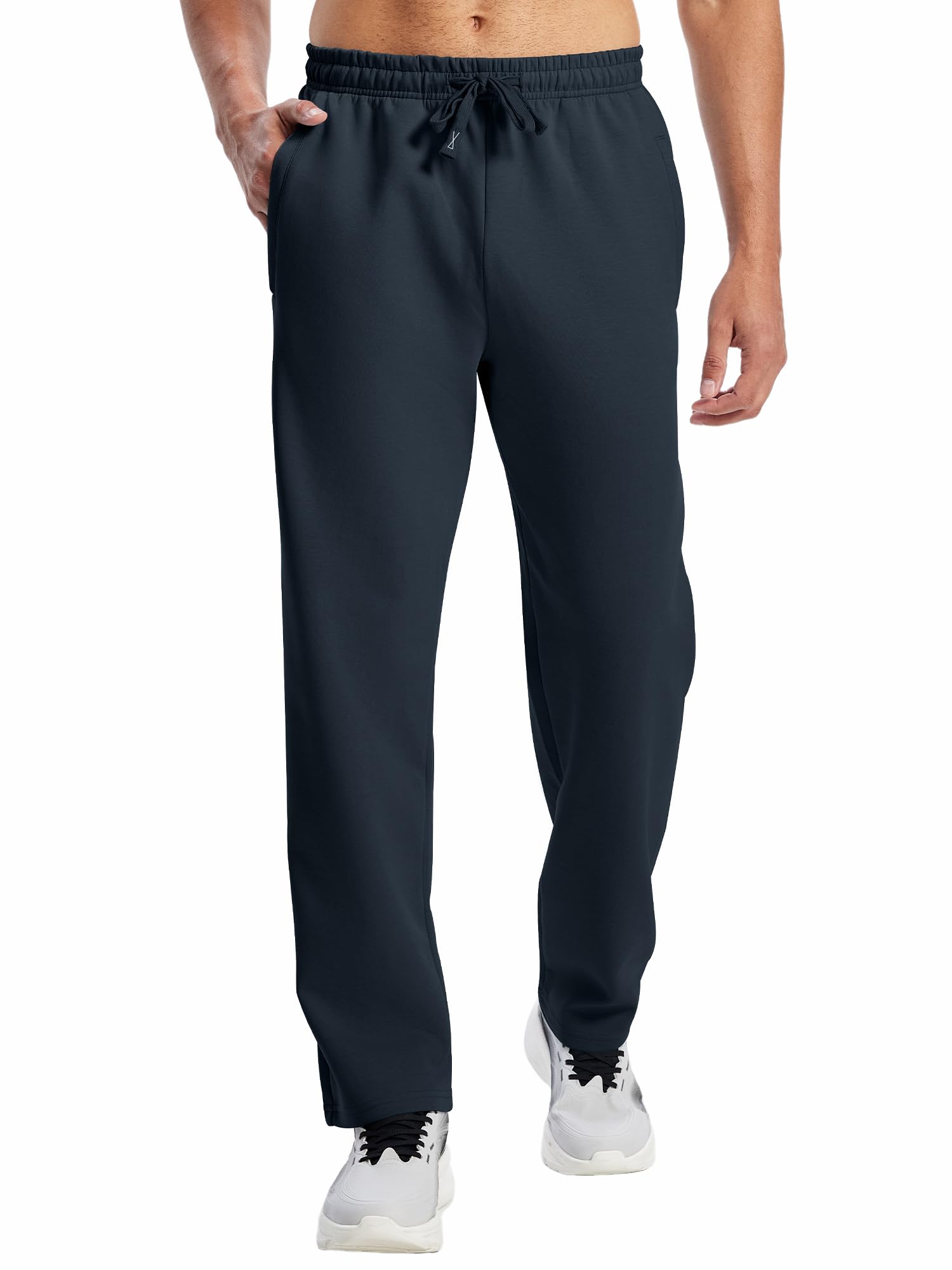 HIBETY Herren Jogginghose Baumwolle Lang - Trainingshose Sporthose Freizeithose Yoga Hose Gerades Bein für Herren mit Reißverschlusstaschen 04-Marine-M