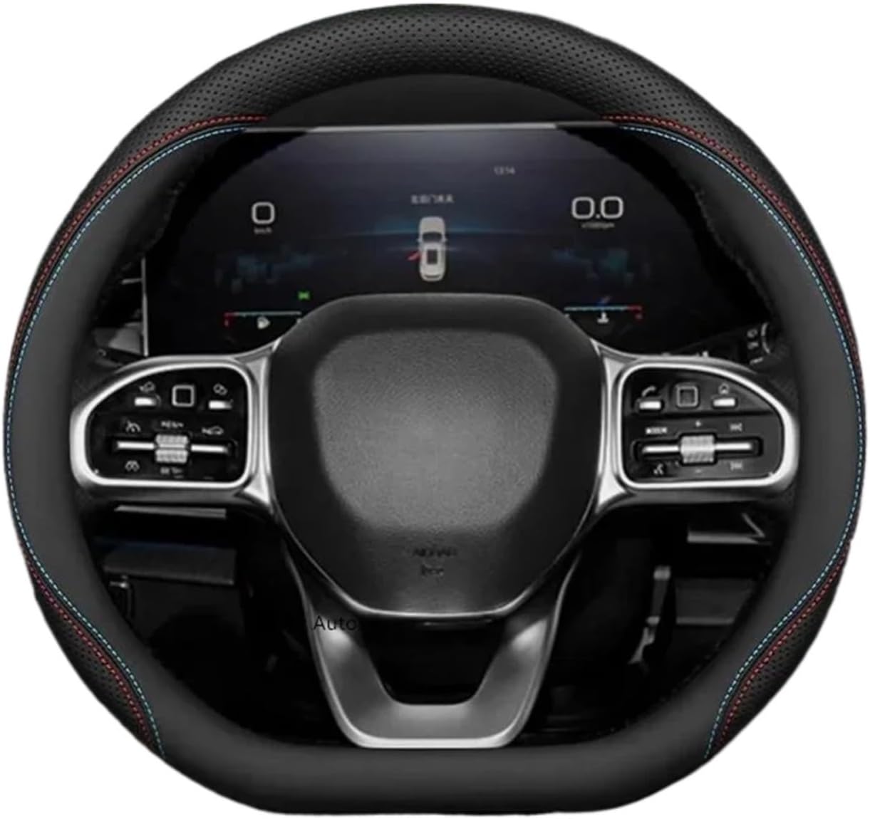 Car Steering Wheel Cover Interior Leather Breathe Nappa Fit for Jetour X70 Plus Pro X90 X90 Plus T1 T2 L7(D Shape-Black Red)