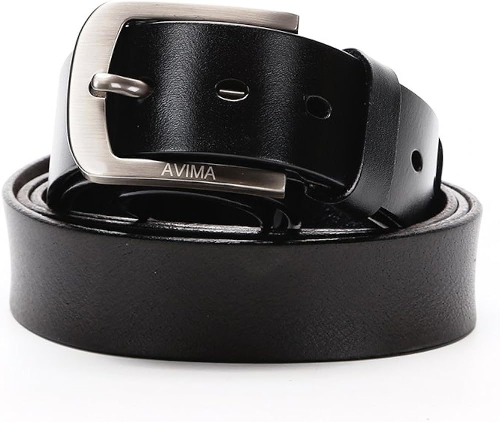 AVIMA Cinturón de cuero para hombre Correa de cuero genuino italiano de grano superior correa de cuero solo diente hebilla vestido - Negro