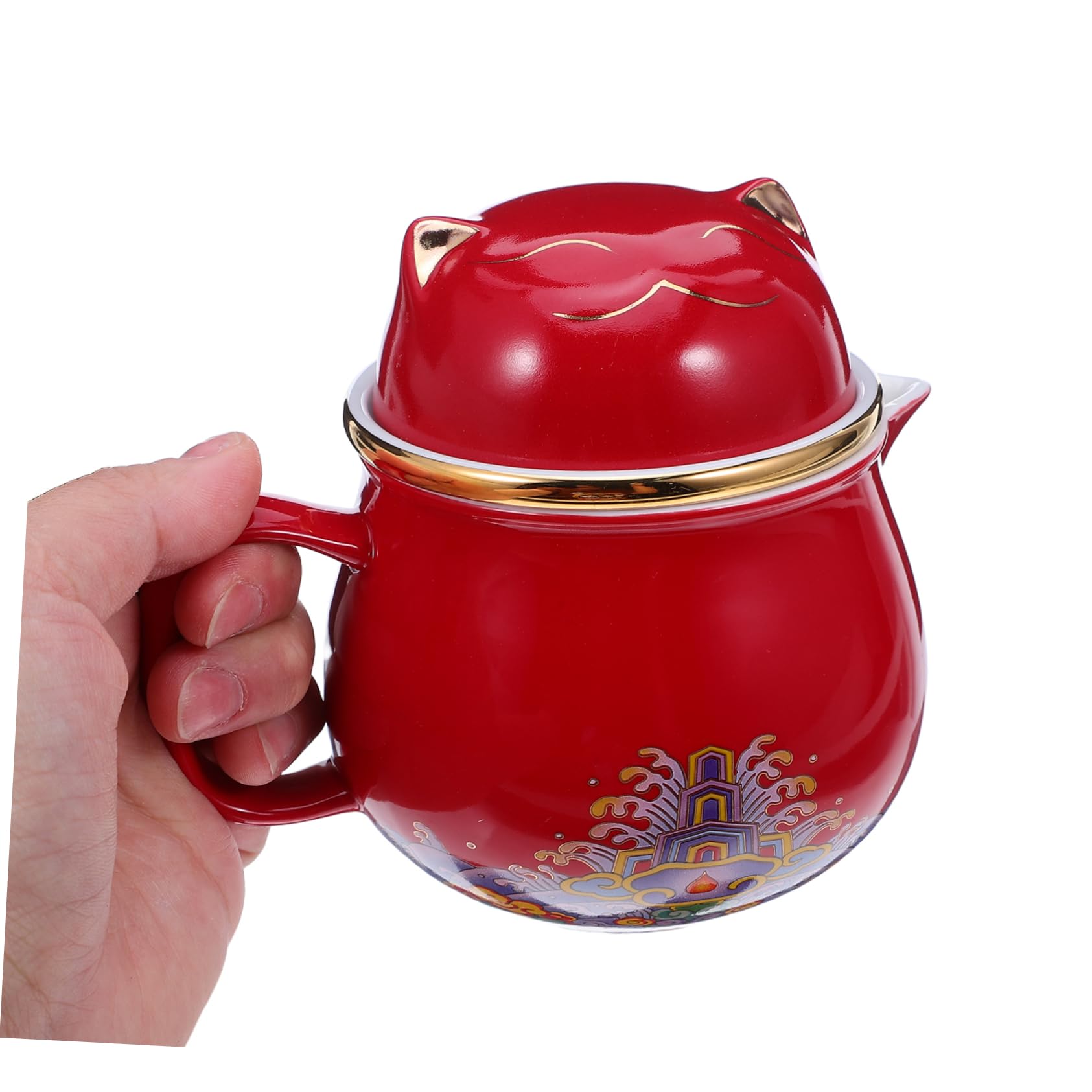 TOPBATHY Service à Thé Porcelaine avec Théière et Tasses Motif Chat Compact pour Bureau et Voyages Couvercle Inclus