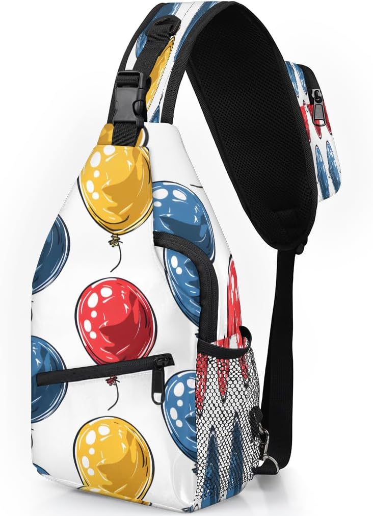 Colorful Balloon Crossbody Sling Backpack Sling Bag, Small Chest Bag Daypack Fanny Pack Cross Body Bag for Hiking Traveling Outdoors, Balloons