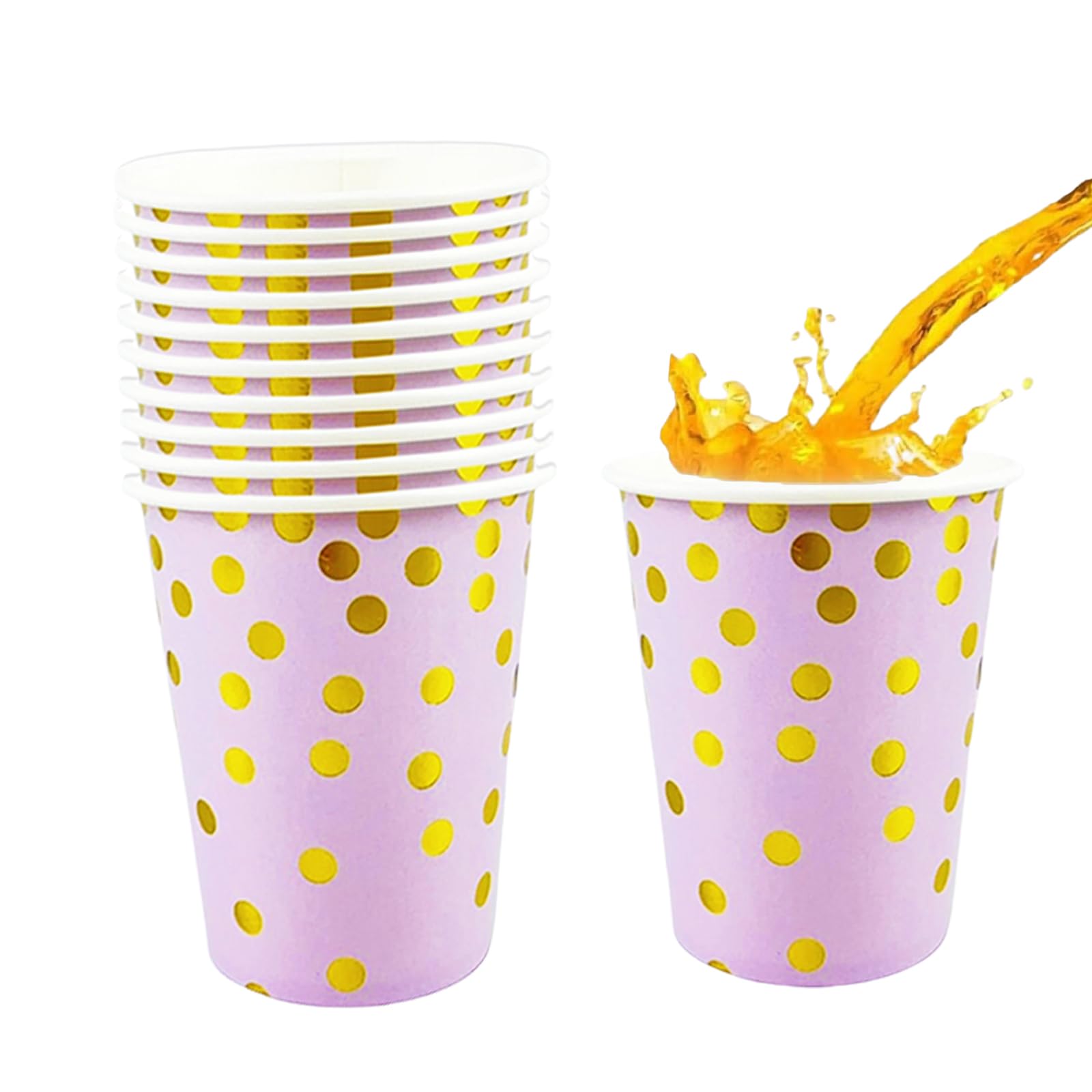 40pcs Purple and Gold Foil Polka Dots Paper,9oz Disposable Tableware Party Cups ｜Dot Paper Cups Party Drinking Cups for Birthday,Wedding,Picnic, BBQ,Bar,Restaurant and Party Supplies Table Decorations
