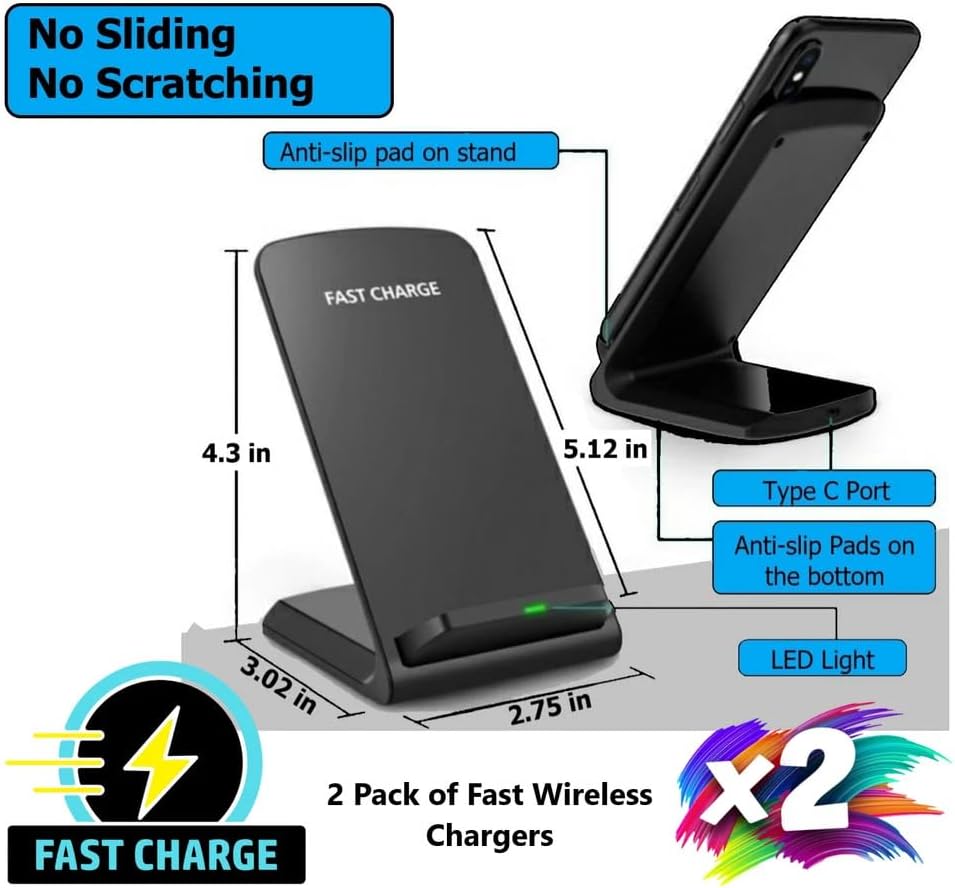Miniatura 2 de Paquete de 2 soportes inalámbricos de carga rápida para Apple iPhone 17 16 15 14 13 12 Pro Max X XR XS 8 + Samsung Galaxy S25 S24 S23 S22 S21 S20