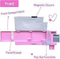 Vista 4 de Hot Focus Unicorn Pencil Case – Multifunction Mechanical Pencil Box for Girls, 2 Compartments w/Pop-Out Calculator & Sharpener, Stationery Set