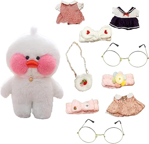 Miniatura 10 de AKRJXCXJD Juguete de peluche de pato con 9 trajes y accesorios para combinar con ropa de vestir de bricolaje para niños (12 pulgadas) (pato rosa)