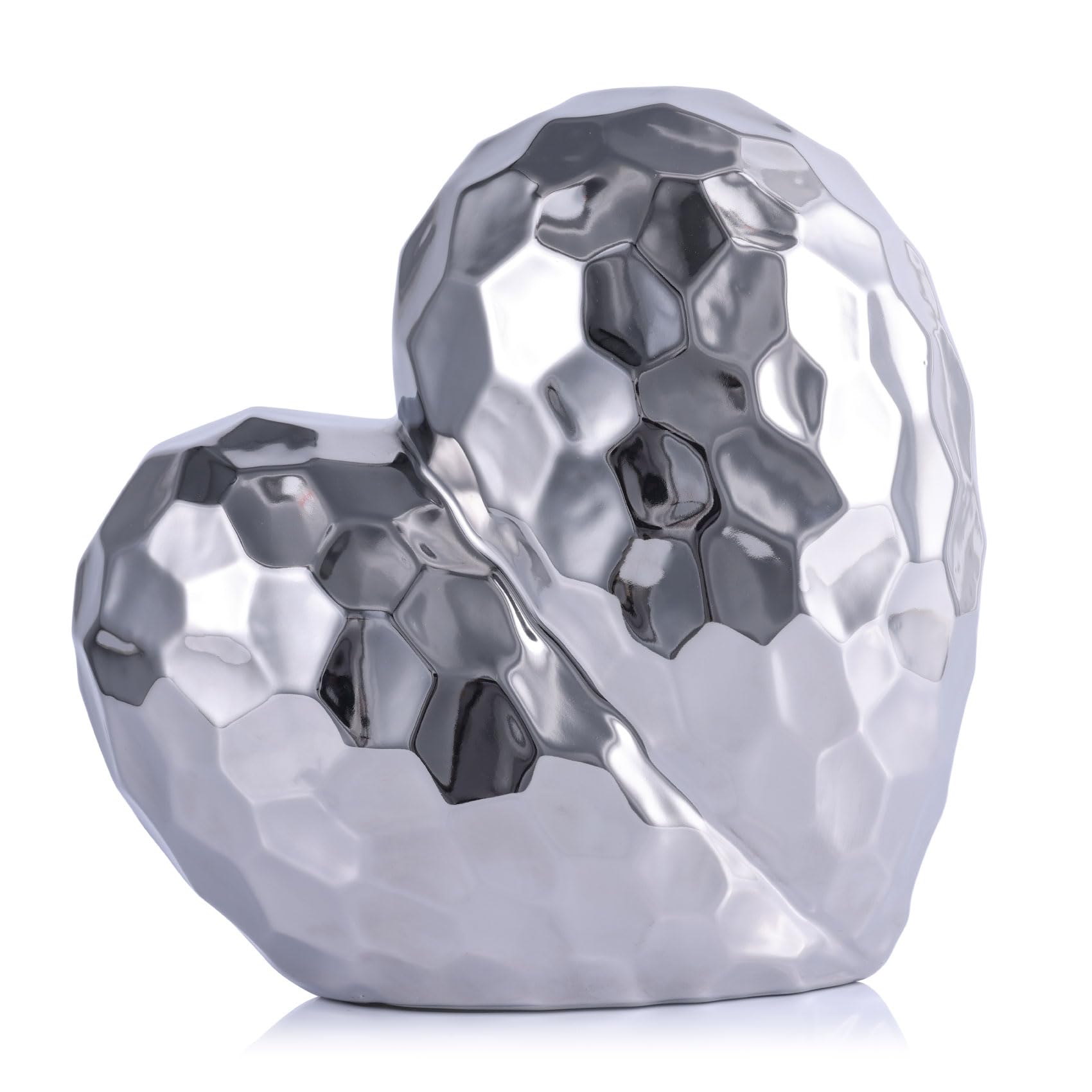 Escultura de decoración de corazón de decoración Plateada - Estatua de corazón de cerámica de decoración Moderna para el hogar, Oficina, decoración de Eventos - Idea de Regalo de Romance de Amor