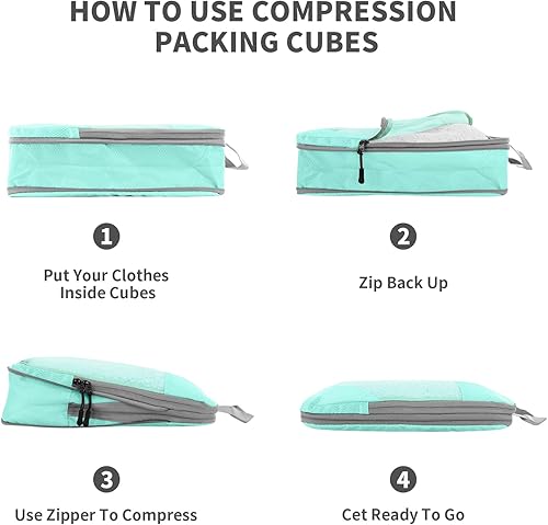 Miniatura 5 de BRAQ Juego de 6 cubos de compresión para maletas, bolsas organizadoras de viaje para equipaje, bolsas de compresión de viaje para empacar como