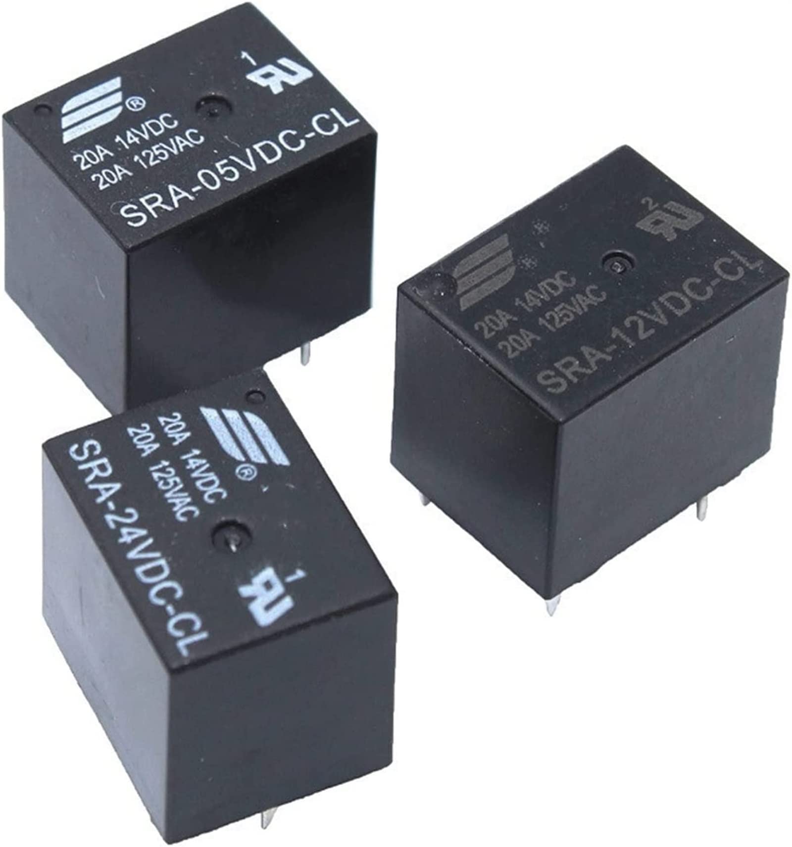 LKPEHTAGN Relay 5Pcs 5V 12V 24V 20ADC Power SRA-05VDC-CL SRA-12VDC-CL SRA-24VDC-CL 5Pin PCB Type Black Automobile