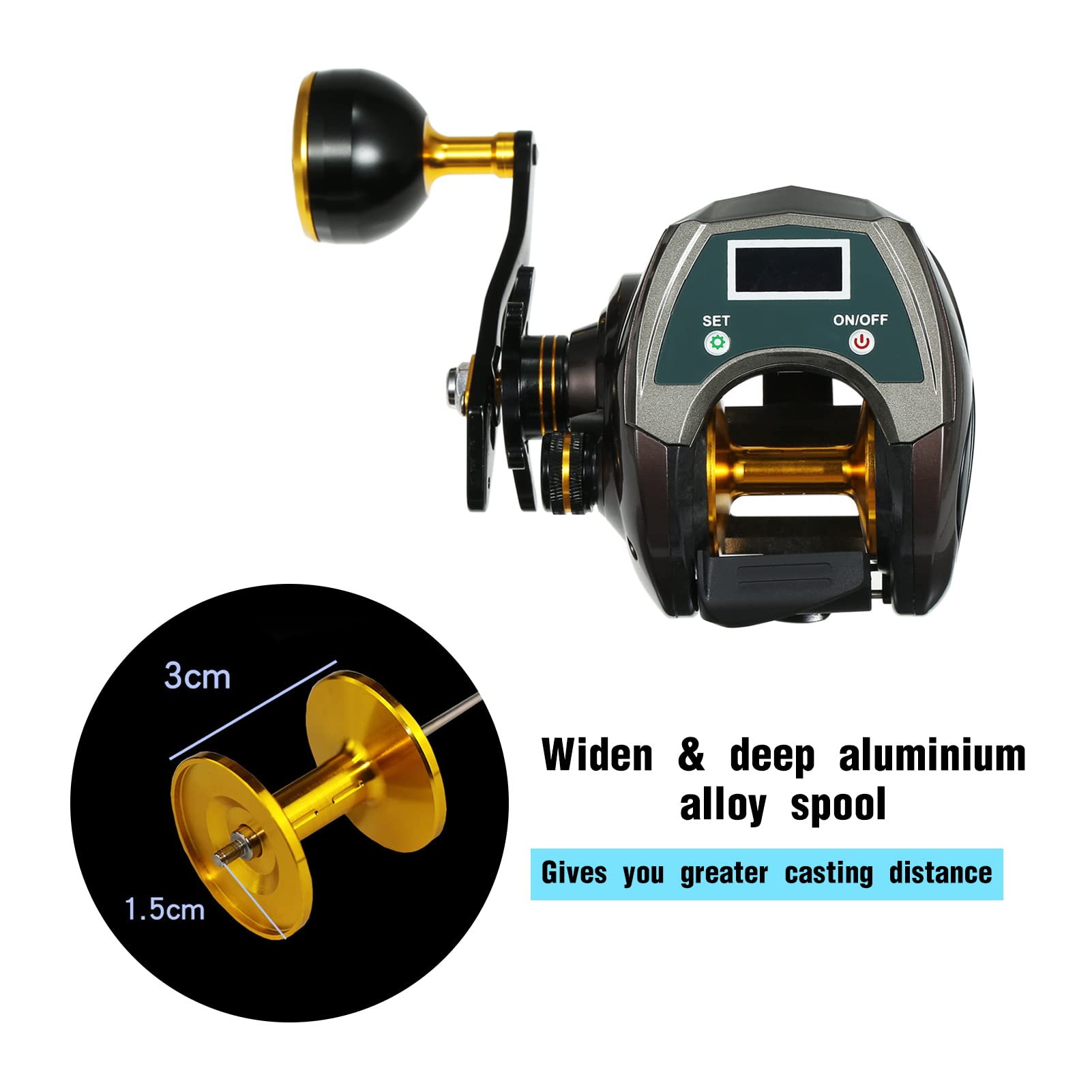 Mulinello da Pesca Elettrico Ricaricabile in Fibra di Carbonio USB 9+1BB Con Display Ad Alta Velocità 6.4:1 Sistema Frenante Magnetico