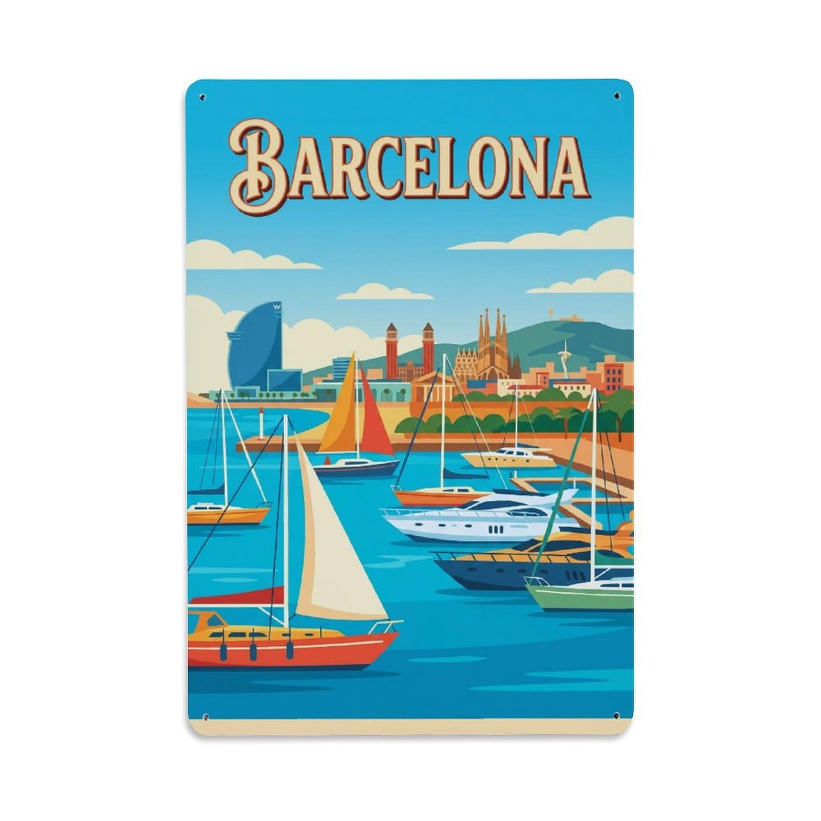 Vintage Travel Waterfront Spain Scenic Metal Tin Sign