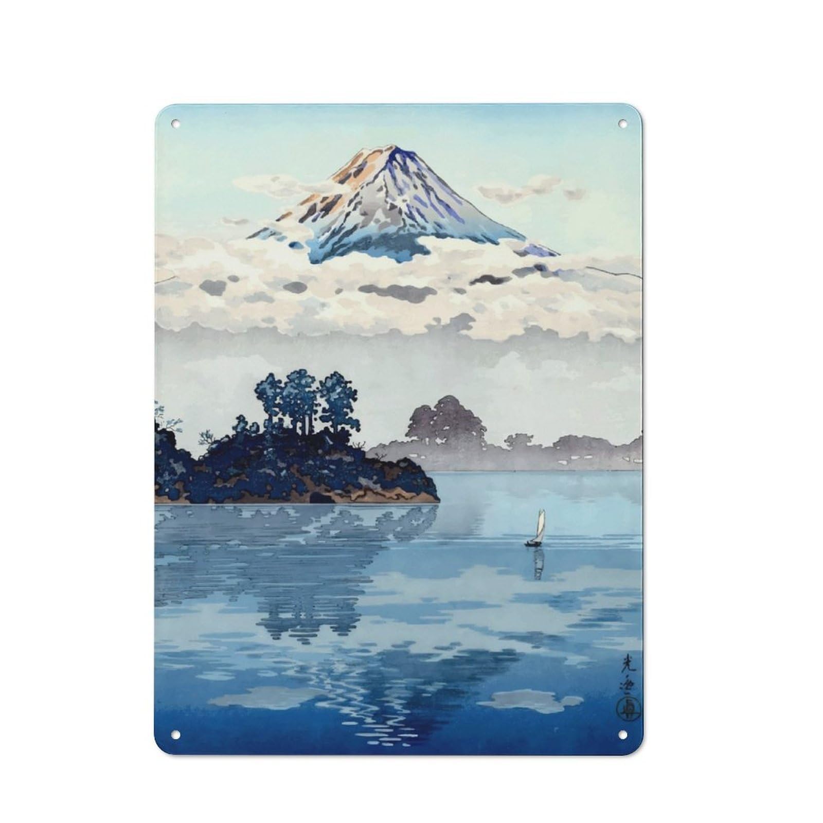 Vintage Metal Sign 40x30cm Featuring Lake Kawaguchi, Home Bar Decor for Cafe, Pub, Workshop Or Home Bar