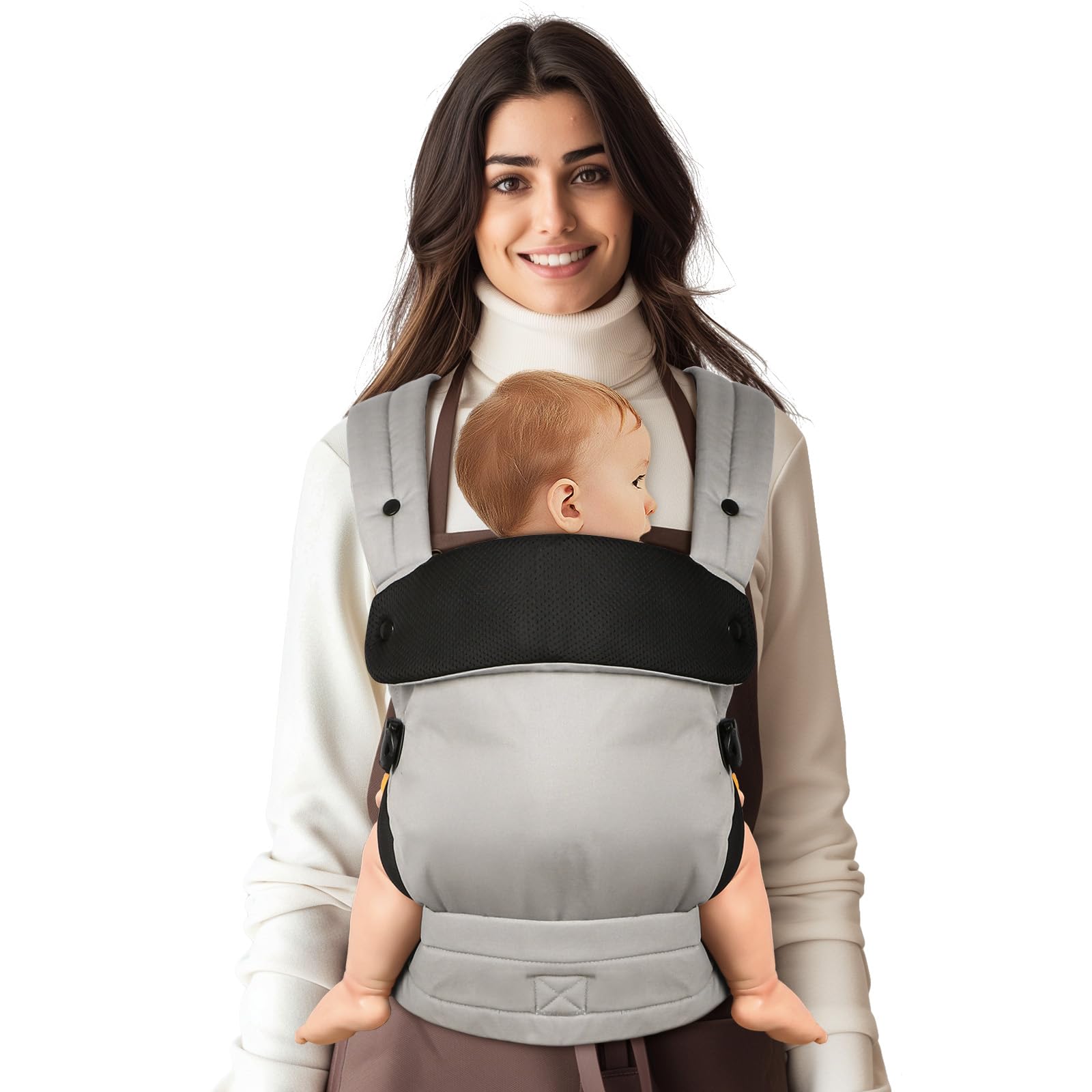 Tuocal Babytrage für Neugeborene bis Kleinkinder, Ergonomische Bequeme und Leichte Tragetuch, Verstellbare Kopf- und Nackenstütze, Verbesserte Lendenwirbelstütze für Babys 4-20 kg 3-36 Monate, Grau