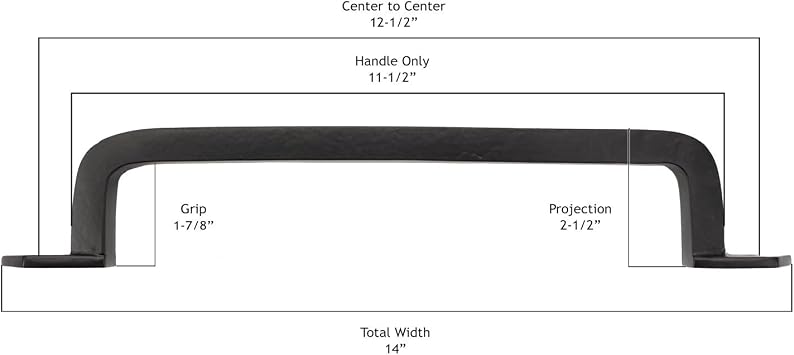 Iron Valley - 14 Square Bar Door Handle Pull - Solid Cast Iron