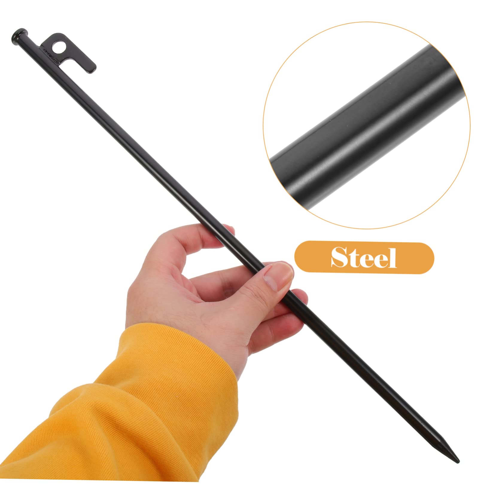 Estacas Metálicas para Tiendas de Campaña de Acero 4 Piezas 40 Cm | Negro, para Carpas y Cuerdas, Uso Exterior y Camping, Soporte Firme y Extracción Sencilla
