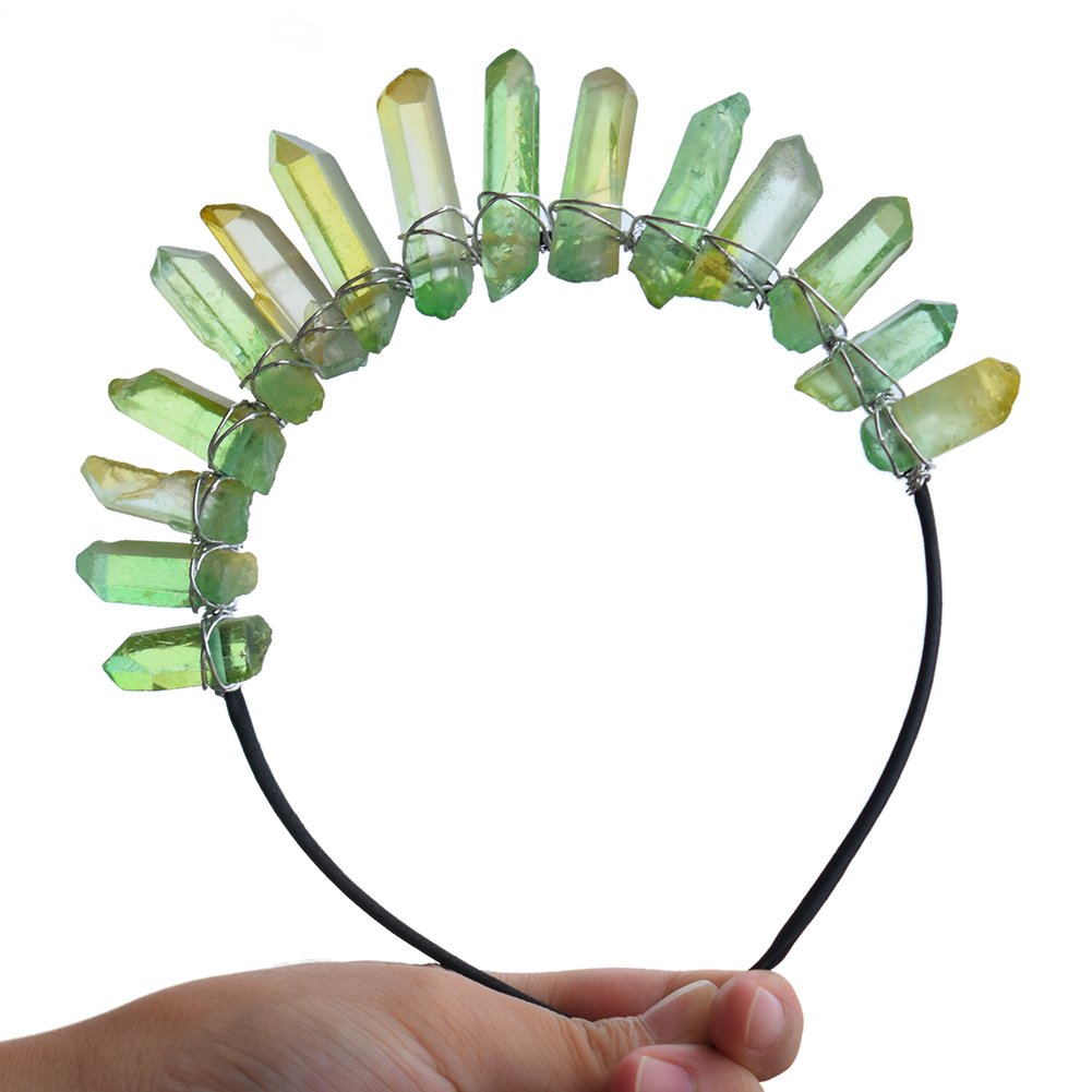 GRACEART Halo Sun Goddess Crown Raw Crystal Quartz Tiara Mermaid Crown Headband Color-b