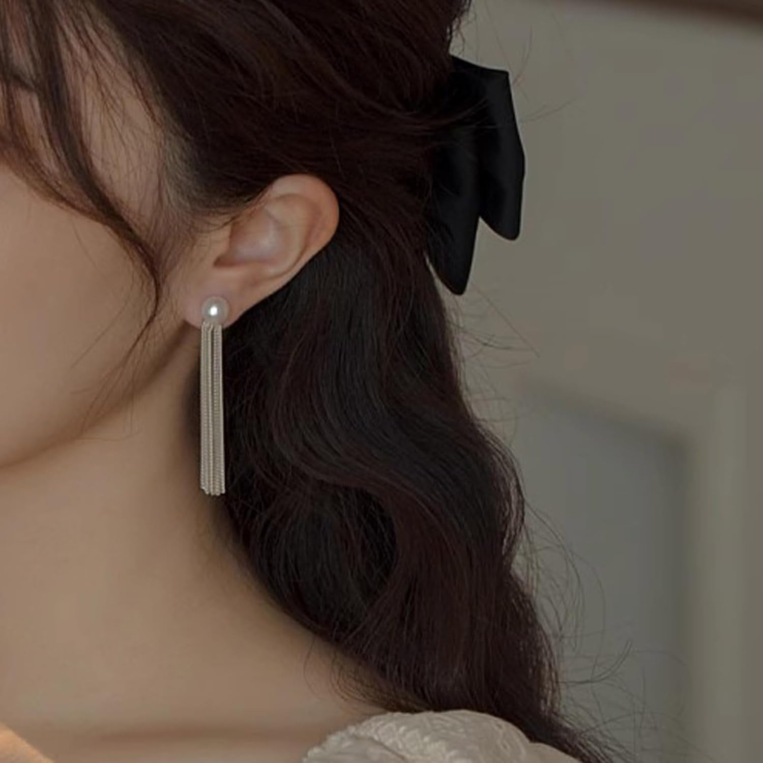 W WEILIRIAN Bohemian Pearl Ear Jacket Earrings Long Chain Tassel Earrings Pearl Stud Earrings Pearl Wedding Earrings Pearl Bead Earrings Front Back Earrings Jewelry for Women - Image 8