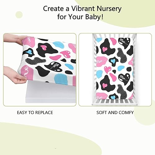 Miniatura 6 de Sábanas bajeras ajustables con temática de vaca, sábanas portátiles para cuna de niño pequeño, sábanas para cuna de bebé para niña o niño, 38 x 24