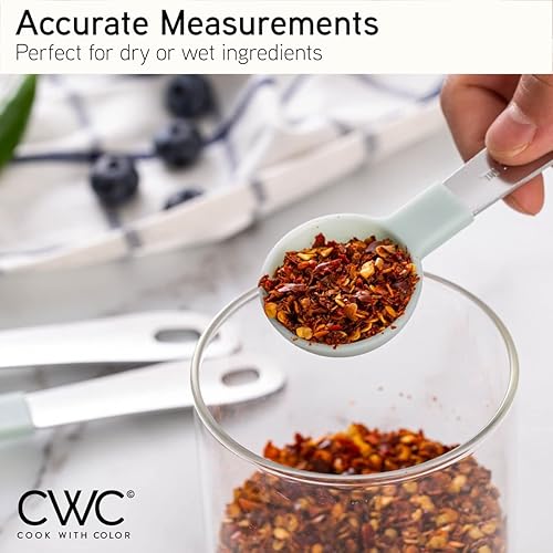 Miniatura 25 de Cook with Color - juego de tazas y cucharas medidoras con asas acero inoxidable, juego medidor de cocina para ingredientes secos y líquidos, juego