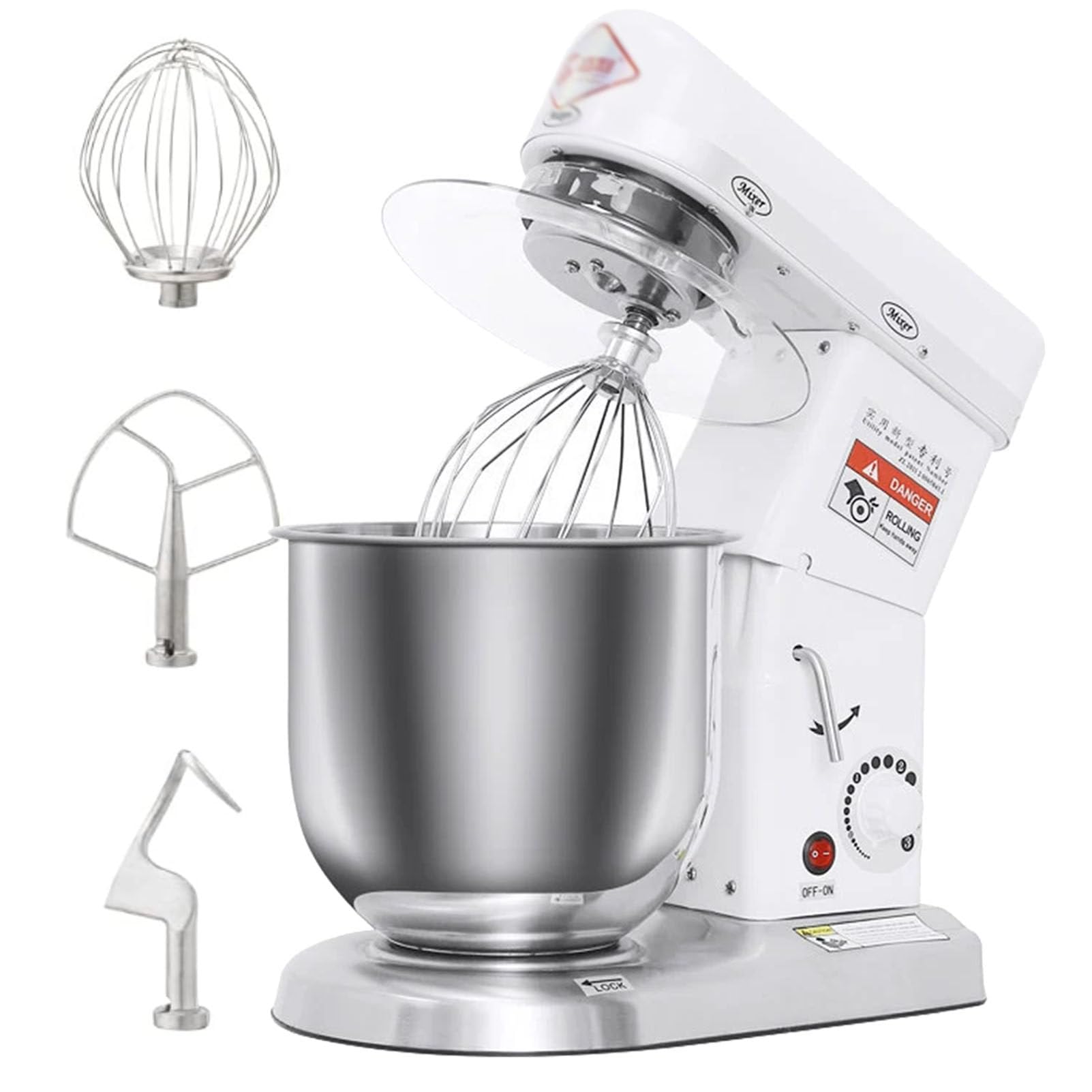 Cashwise Commercial Food Mixer with Timing Function, Countertop Electric Mixer Stainless Steel Bowl Heavy Duty Food Mixer with 3 Speeds Adjustable, Perfect for Bakery Pizzeria White-7L