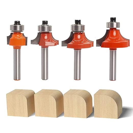 Sinoprotools 4Pcs Round Over Router Bits 1/4 Shank, Roundover Beading