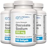 Puregen Labs Docusate Sodium 250mg Stool Softener Laxative | Gentle Constipation Relief | Extra Strength | Stimulant Free Total 300 softgels