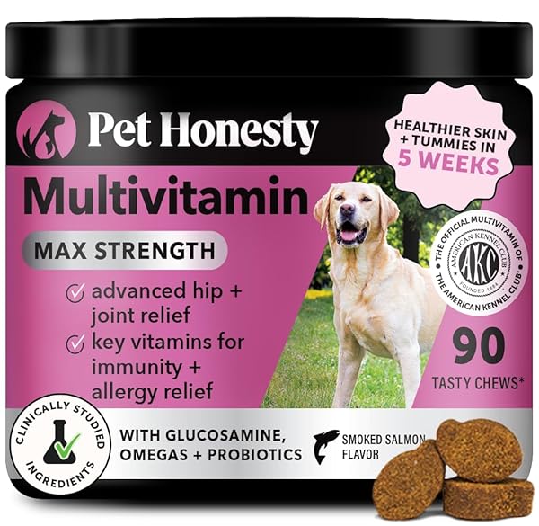Dog Multivitamin Max Strength - 15 in 1 Vitamins for Health & Heart - Essentials Fish Oil, Glucosamine, Probiotics, Omega Fish Oil - Multivitamins Supplements for Skin and Coat