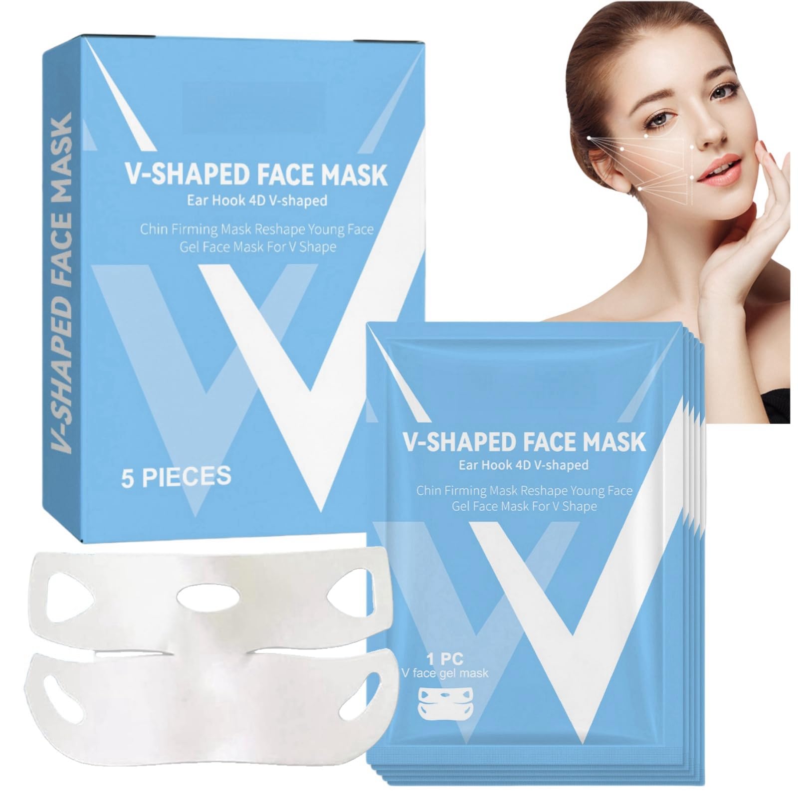 5PCS Bloskin Lift Mask,Bloskin Double-Chin Mask,Face Lifting Mask,V-Line Face Mask,Nourishing Firming Face Tape,Double-Chin Reducer Lift Mask,Chin Strap for Double-Chin,Lifting Chin Mask Skincare