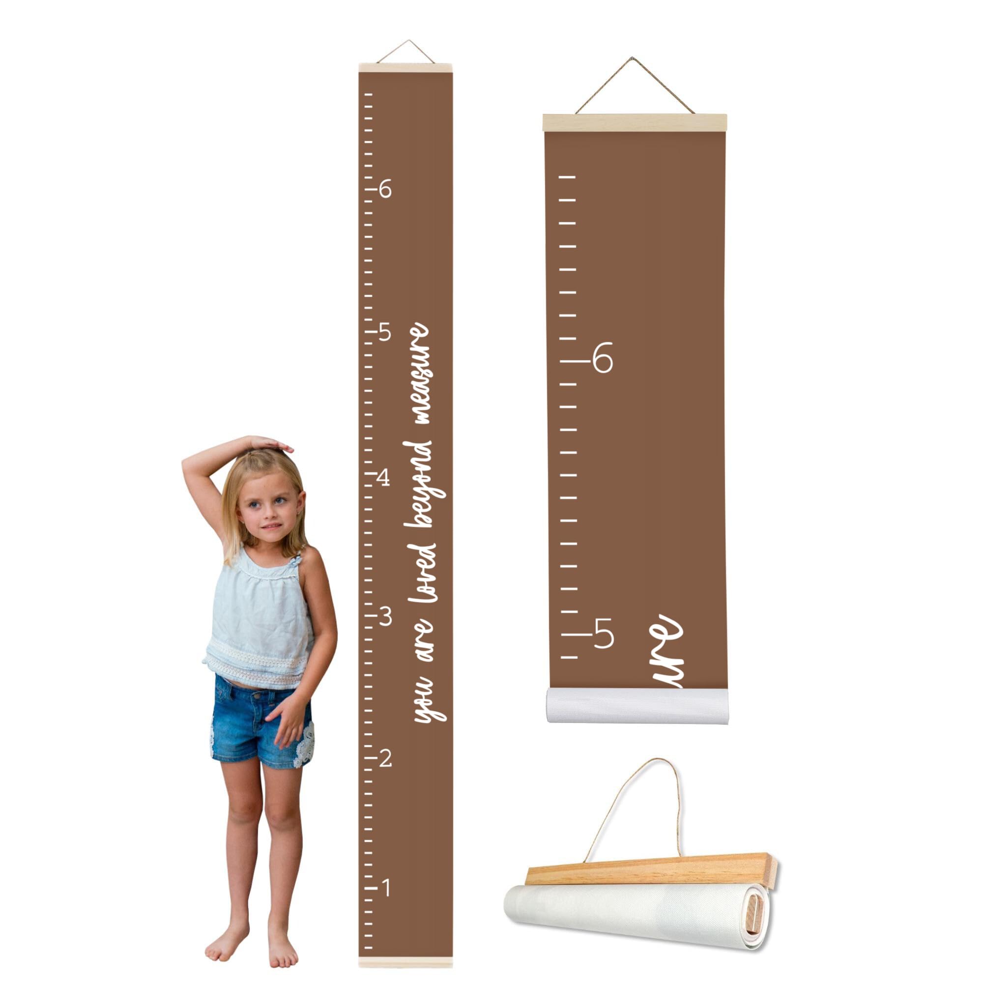 Morxy Tableau de croissance en toile pour enfants - Décoration murale unisexe pour chambre d'enfant - Tableau de mesure de la hauteur - Ruban mural avec toise pour enfants (Loved Beyond Measure Marron)