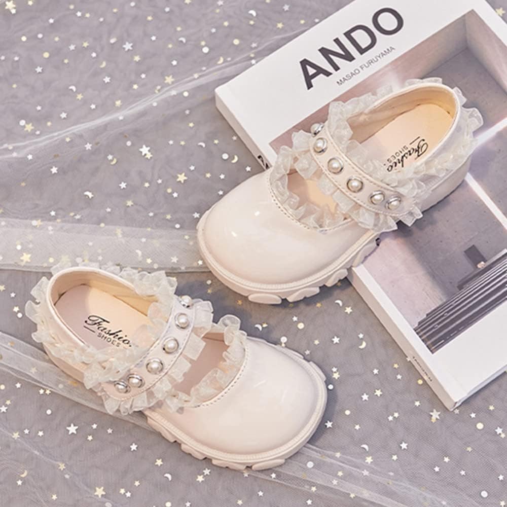 BININBOX Little Girls Patent Leather Dress Shoes Mary Jane Flats Princess Flower Shoes Ballet Flats Black White Party School Wedding Shoes