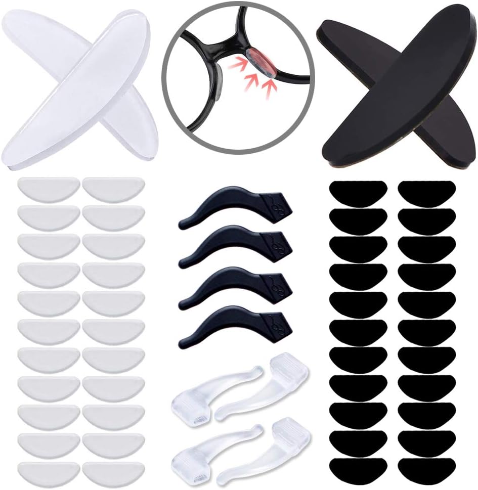 Eyeglass Nose Pads, 24 Pairs Soft Eyeglasses Pads Adhesive Silicone Anti-Slip Nosepads for Eyeglass, Glasses, Sunglasses(Transparent and Black, 1mm)