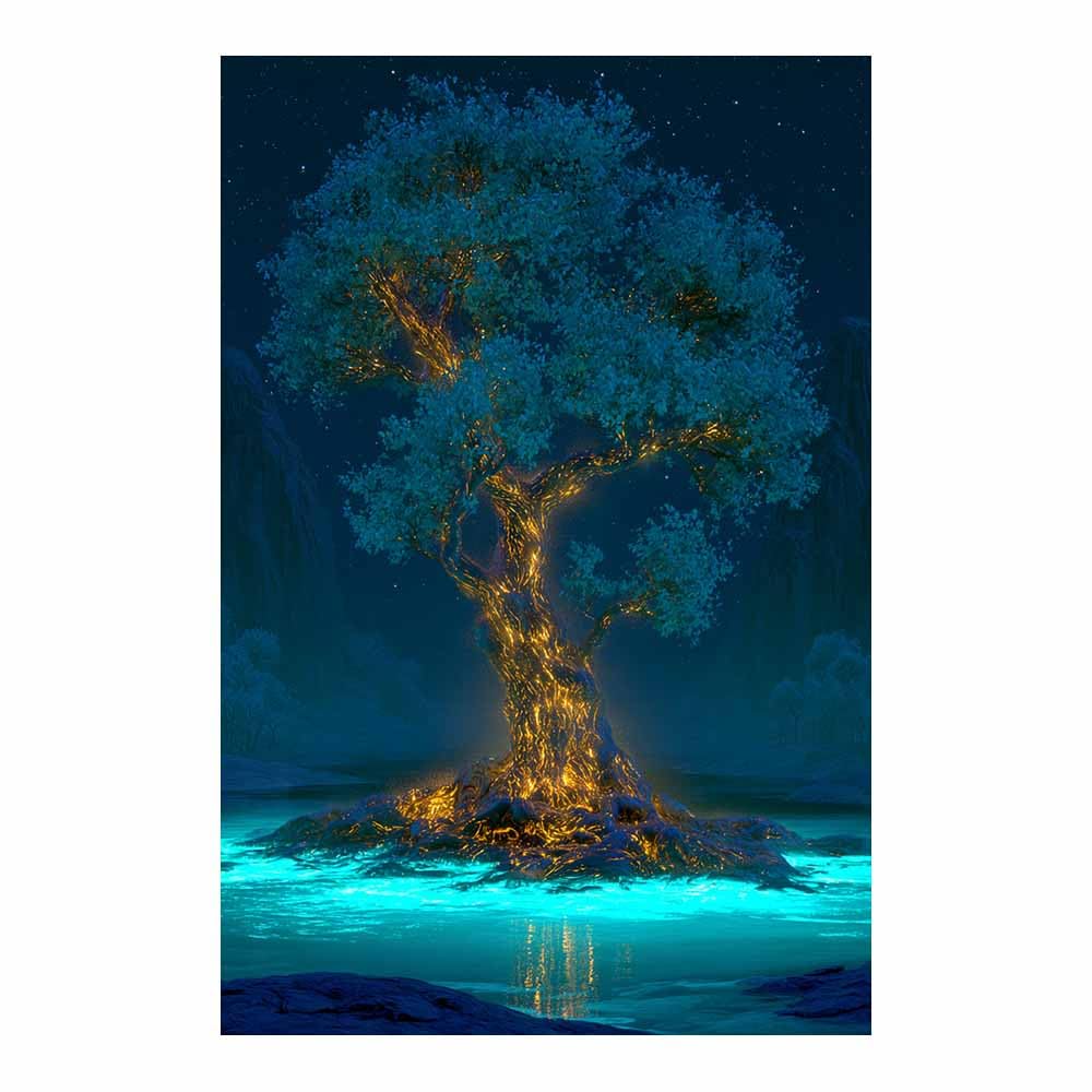 XENIOU Landscape Wall Art Luxury gold Teals tree canvas painting wall art, Living Room Bedroom Hallway Stairs Decoration.(Multicolor)-70x100cm Unframed